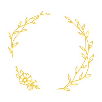 Gold round frame with hand drawn leaves and flower decoration png