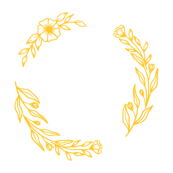 Gold round frame with hand drawn leaves and flower decoration png