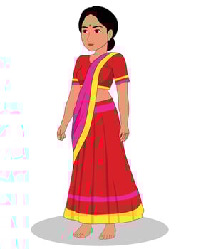 Indian girl three quarter view cartoon character design for 2d animation vector