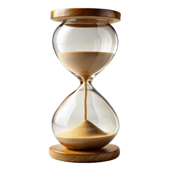 An hourglass with sand on a wooden stand, symbolizing the passage of time and the beauty of simplicity, on a transparent background. png