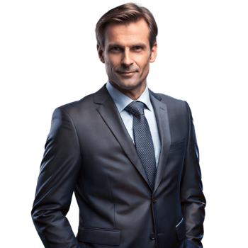 Businessman in suit and tie on transparent background poses for portrait png