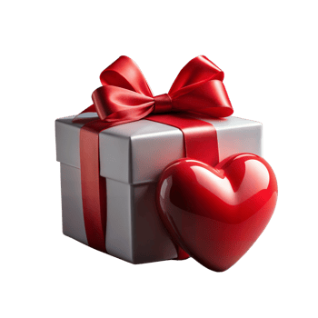 Silver Gift Box With Red Bow and Heart on Transparent Background png