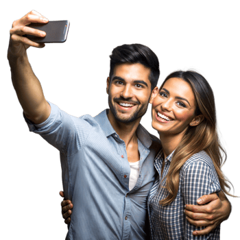 Couple Taking a Selfie With a Smartphone on Transparent Background png