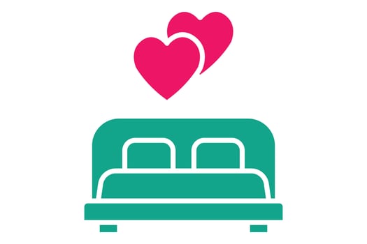 first night icon. bed with heart. icon related to wedding. solid icon style. wedding element illustration vector