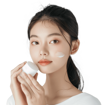 Young pretty woman holding cosmetic cream isolated on transparent background png