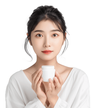 Young pretty woman holding cosmetic cream isolated on transparent background png