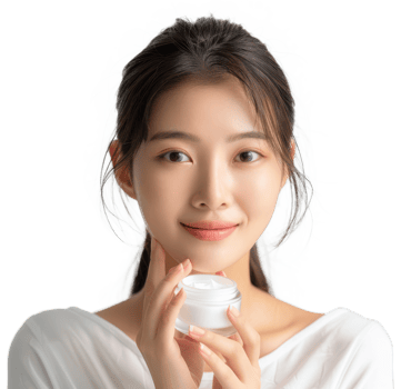 Young pretty woman holding cosmetic cream isolated on transparent background png