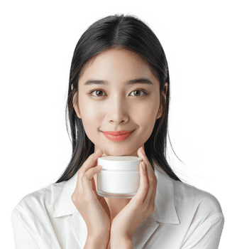 Young pretty woman holding cosmetic cream isolated on transparent background png