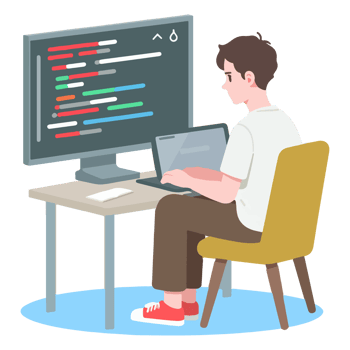 Cartoon character with the desk working concept illustration png