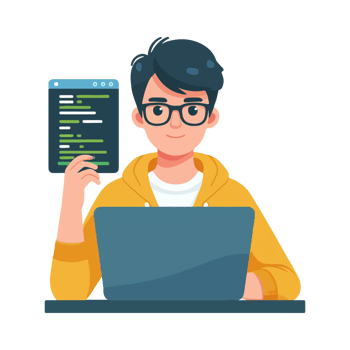 Cartoon character with the desk working concept illustration png