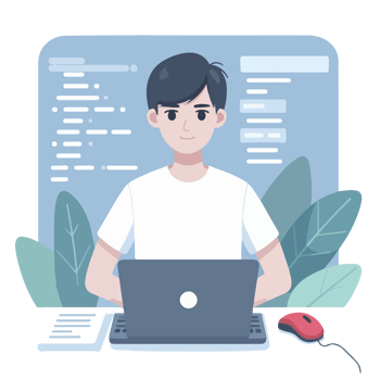 Cartoon character with the desk working concept illustration png