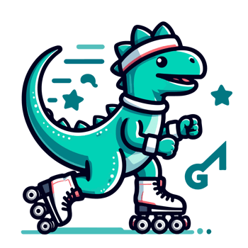 Cute funny dinosaur rides on rollers png