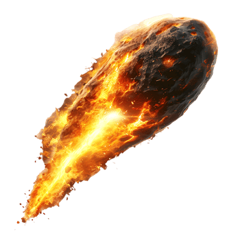 Burning asteroid on isolated transparent background png