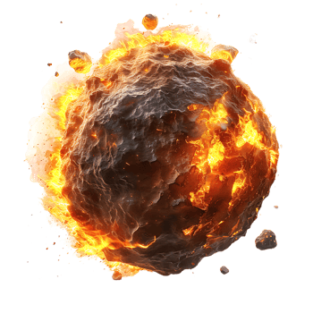 Burning asteroid on isolated transparent background png