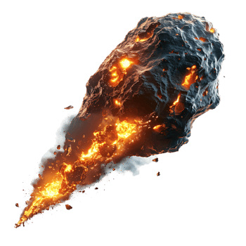 Burning asteroid on isolated transparent background png