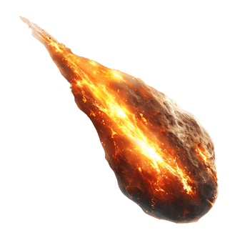 Burning asteroid on isolated transparent background png