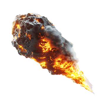 Burning asteroid on isolated transparent background png