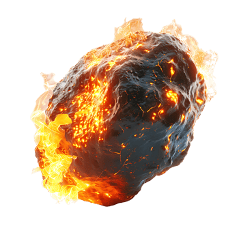 Burning asteroid on isolated transparent background png