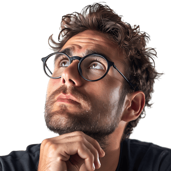 Man with glasses thinking on isolated transparent background png