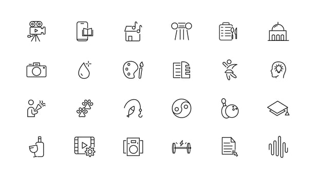 Set of thin line Lifestyle and Entertainment icon set, simple outline icons collection, Pixel Perfect icons, Simple illustration vector