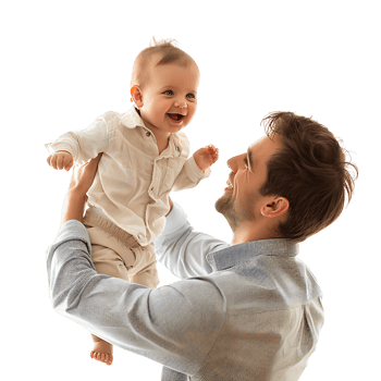 Father holding baby upward on isolated transparent background png
