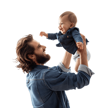 Father holding baby upward on isolated transparent background png
