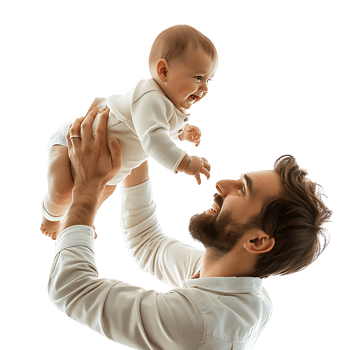 Father holding baby upward on isolated transparent background png
