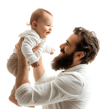 Father holding baby upward on isolated transparent background png