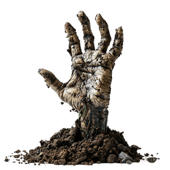Zombie hand coming out of soil on isolated transparent background png
