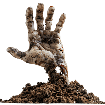 Zombie hand coming out of soil on isolated transparent background png
