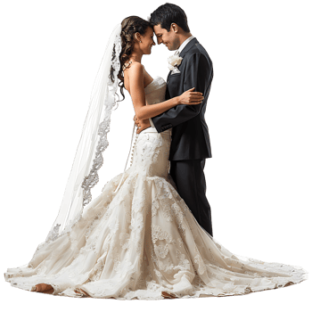 Bride and groom wedding pose on isolated transparent background png