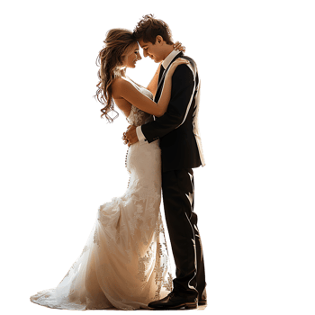 Bride and groom wedding pose on isolated transparent background png
