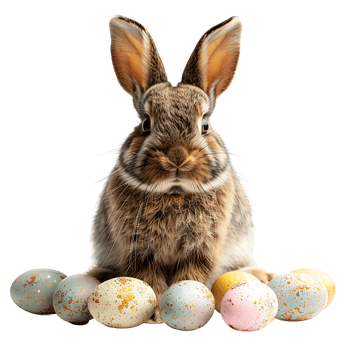 Easter bunny with easter eggs on isolated transparent background png