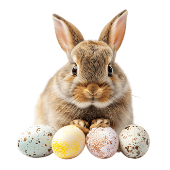 Easter bunny with easter eggs on isolated transparent background png