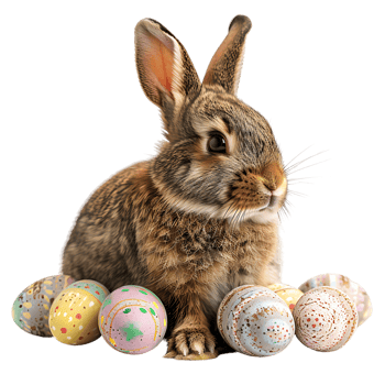 Easter bunny with easter eggs on isolated transparent background png