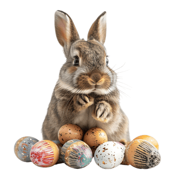 Easter bunny with easter eggs on isolated transparent background png