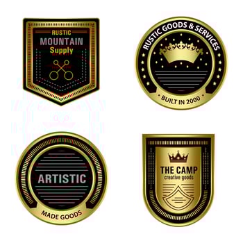 Set of Quality Badges and Labels Design Elements. Golden badge labels and laurel retro vintage collection. Emblem premium luxury logo in retro style arrows frames template badges collection. vector