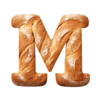 3D Alphabet Letter M Bread Shaped Isolated transparent background png