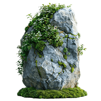 A large rock with moss growing on it png