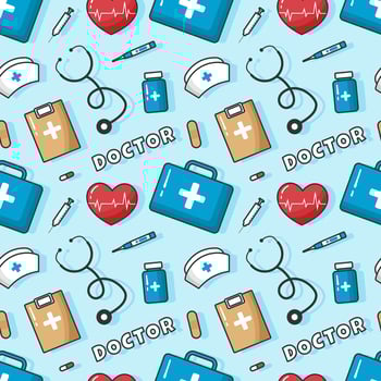 Doctors Day Seamless Pattern Design with Medical Equipment in Template Hand Drawn Cartoon Flat Illustration vector