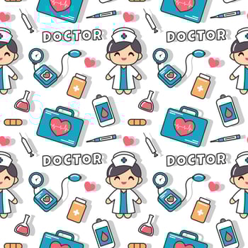 Doctors Day Seamless Pattern Design with Medical Equipment in Template Hand Drawn Cartoon Flat Illustration vector