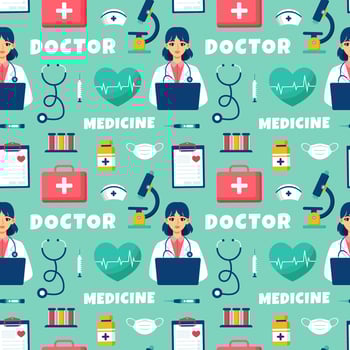 Doctors Day Seamless Pattern Design with Medical Equipment in Template Hand Drawn Cartoon Flat Illustration vector