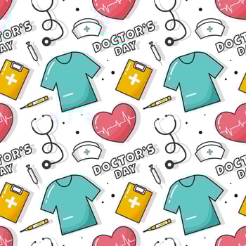 Doctors Day Seamless Pattern Design with Medical Equipment in Template Hand Drawn Cartoon Flat Illustration vector