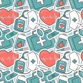 Doctors Day Seamless Pattern Design with Medical Equipment in Template Hand Drawn Cartoon Flat Illustration vector