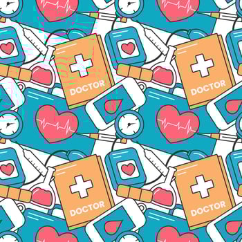 Doctors Day Seamless Pattern Design with Medical Equipment in Template Hand Drawn Cartoon Flat Illustration vector
