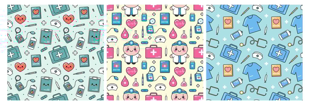 Doctors Day Seamless Pattern Design with Medical Equipment in Template Hand Drawn Cartoon Flat Illustration vector