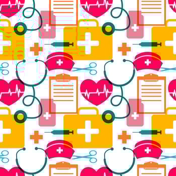 Doctors Day Seamless Pattern Design with Medical Equipment in Template Hand Drawn Cartoon Flat Illustration vector