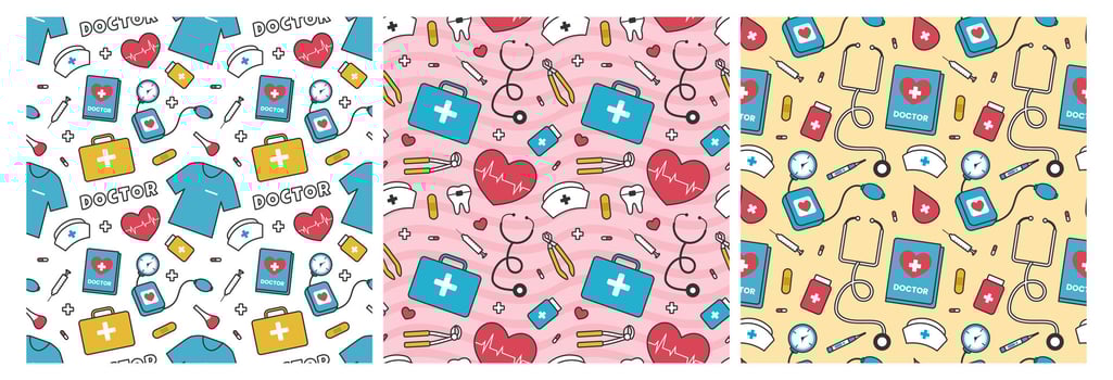 Doctors Day Seamless Pattern Design with Medical Equipment in Template Hand Drawn Cartoon Flat Illustration vector