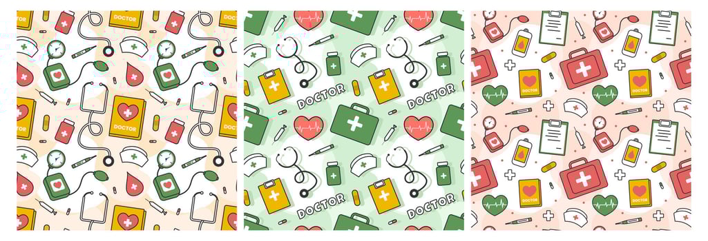 Doctors Day Seamless Pattern Design with Medical Equipment in Template Hand Drawn Cartoon Flat Illustration vector