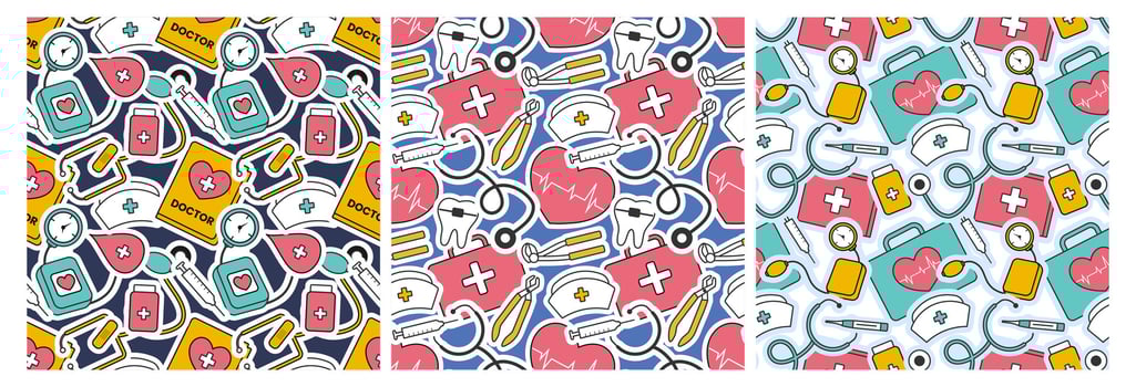 Doctors Day Seamless Pattern Design with Medical Equipment in Template Hand Drawn Cartoon Flat Illustration vector